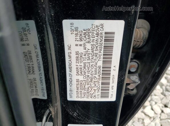 1HGCV1F33JA256345 2018 HONDA ACCORD Черный Вид подкапотного пространства