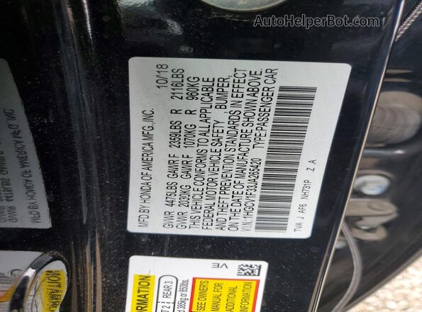 1HGCV1F33JA265420 2018 HONDA ACCORD Black Engine compartment view