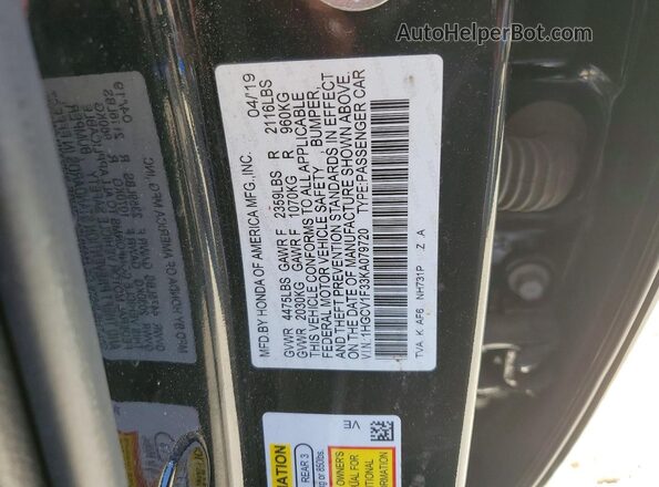 1HGCV1F33KA079720 2019 HONDA ACCORD Черный Вид подкапотного пространства
