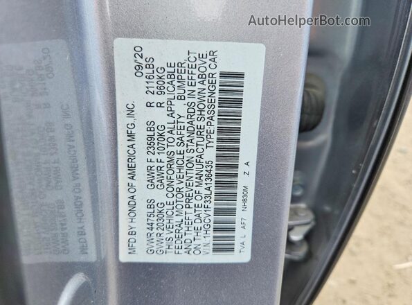 1HGCV1F33LA136435 2020 HONDA ACCORD Silver Engine compartment view