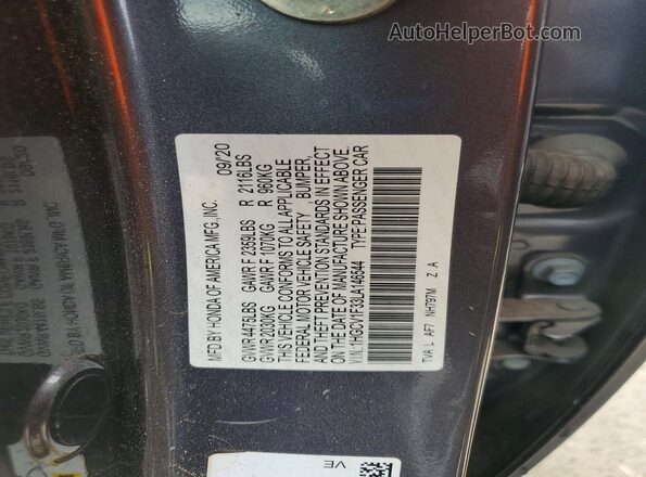 1HGCV1F33LA146544 2020 HONDA ACCORD Gray Вид підкапотного простору