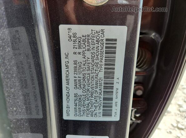 1HGCV1F34JA155721 2018 HONDA ACCORD Gray Vista del compartimento del motor