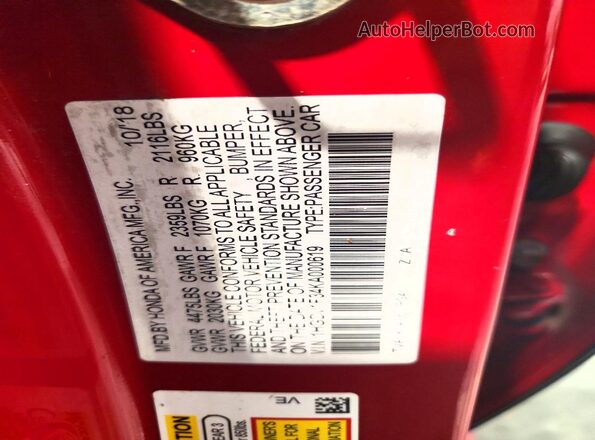 1HGCV1F34KA000619 2019 HONDA ACCORD Red Widok komory silnika