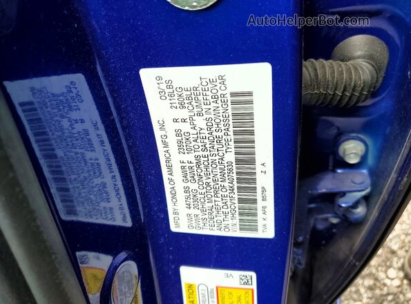 1HGCV1F34KA075630 2019 HONDA ACCORD Blue ძრავის განყოფილების ხედი