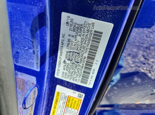 1HGCV1F34KA153744 2019 HONDA ACCORD Blue Вид підкапотного простору