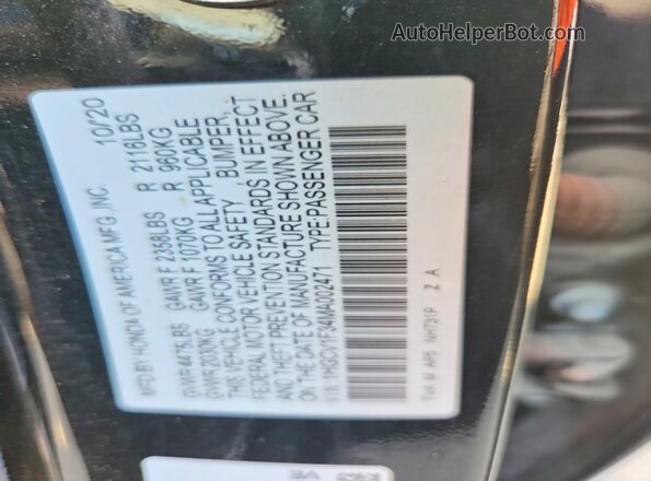 1HGCV1F34MA002471 2021 HONDA ACCORD Black Vista del compartimento del motor