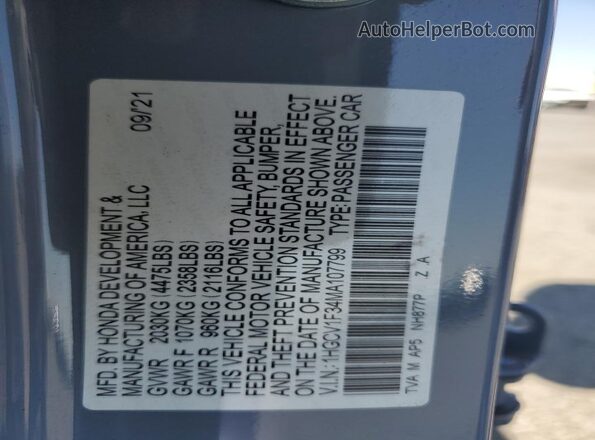 1HGCV1F34MA107799 2021 HONDA ACCORD Gray Widok komory silnika