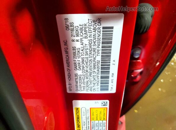 1HGCV1F35JA207552 2018 HONDA ACCORD Red Вид підкапотного простору