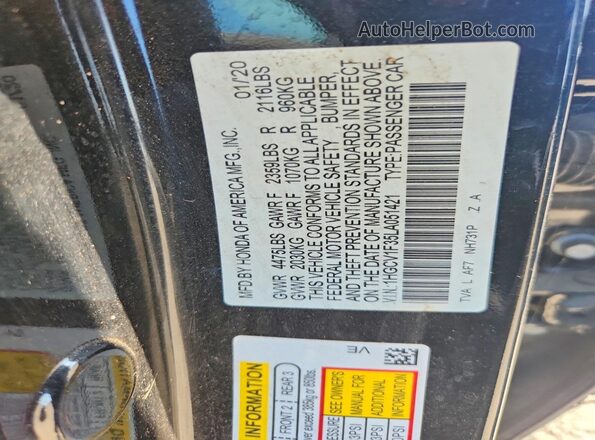 1HGCV1F35LA051421 2020 HONDA ACCORD Black Vista del compartimento del motor