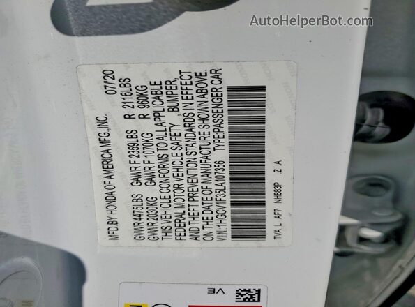 1HGCV1F35LA107356 2020 HONDA ACCORD White Вид наклейки з VIN-кодом