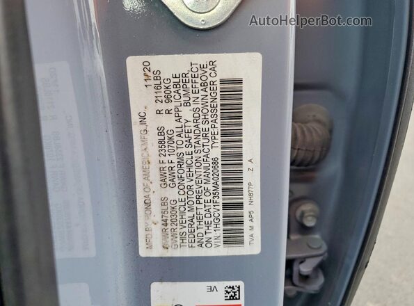 1HGCV1F35MA020686 2021 HONDA ACCORD Gray VIN sticker view
