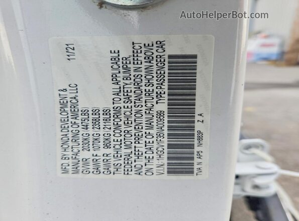 1HGCV1F35NA009589 2022 HONDA ACCORD White ძრავის განყოფილების ხედი