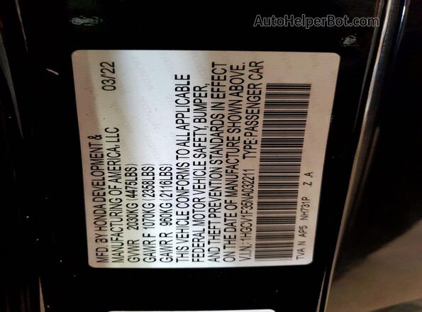 1HGCV1F35NA032211 2022 HONDA ACCORD Черный Вид подкапотного пространства