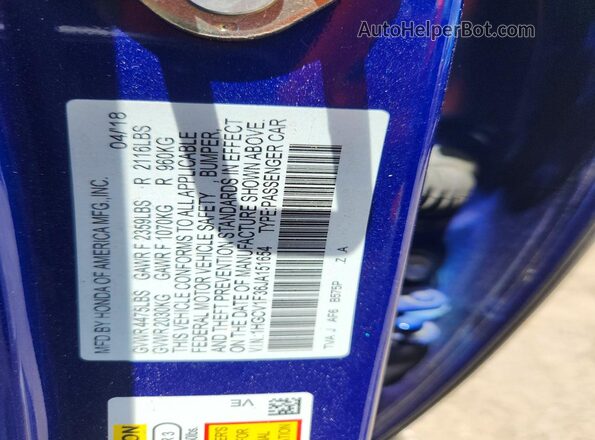 1HGCV1F36JA151654 2018 HONDA ACCORD Синий Вид подкапотного пространства