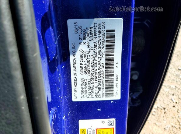 1HGCV1F36JA210413 2018 HONDA ACCORD Blue ძრავის განყოფილების ხედი