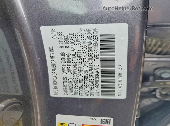 1HGCV1F36JA247719 2018 HONDA ACCORD Gray Widok komory silnika