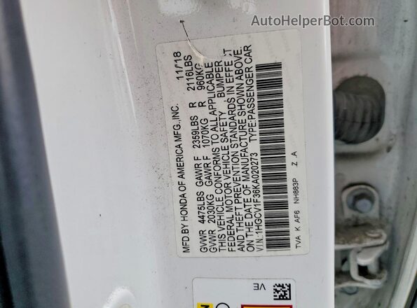 1HGCV1F36KA020273 2019 HONDA ACCORD White Vista del compartimento del motor