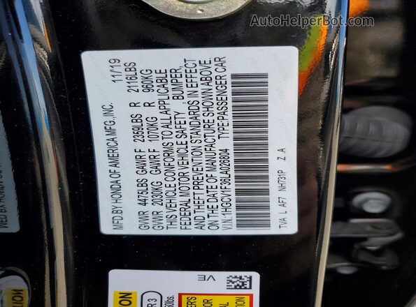 1HGCV1F36LA026804 2020 HONDA ACCORD Black Widok naklejki z numerem VIN