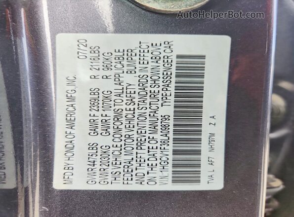 1HGCV1F36LA098795 2020 HONDA ACCORD Gray Вид підкапотного простору