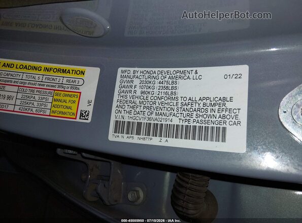 1HGCV1F36NA021914 2022 HONDA ACCORD Light Blue Widok komory silnika
