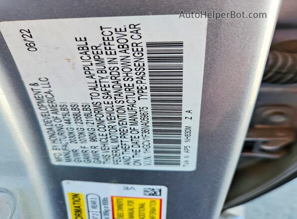 1HGCV1F36NA059675 2022 HONDA ACCORD Gray ძრავის განყოფილების ხედი