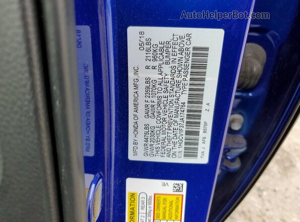 1HGCV1F37JA174764 2018 HONDA ACCORD Blue ძრავის განყოფილების ხედი