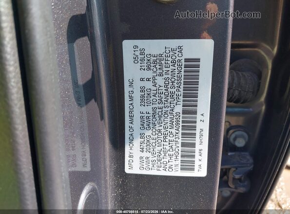 1HGCV1F37KA099520 2019 HONDA ACCORD Gray Engine compartment view