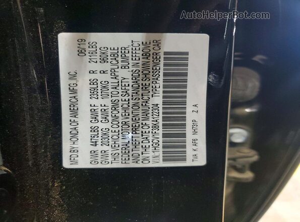 1HGCV1F38KA122304 2019 HONDA ACCORD Black Շարժիչի բաժամունքի տեսք