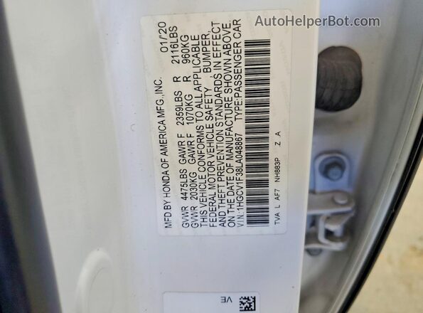1HGCV1F38LA048867 2020 HONDA ACCORD White Vista del compartimento del motor