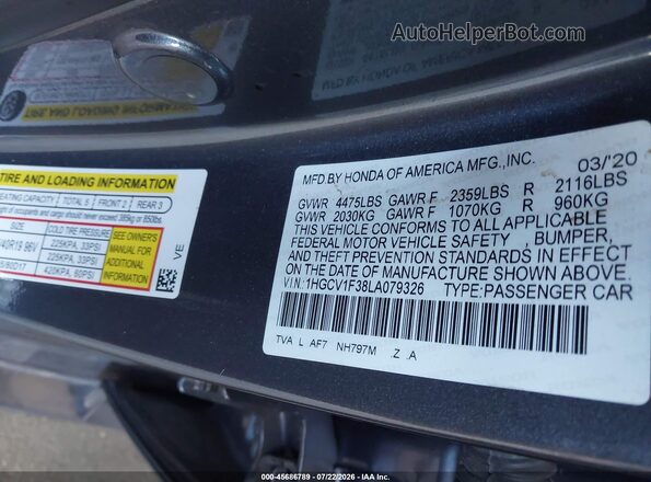 1HGCV1F38LA079326 2020 HONDA ACCORD Gray Engine compartment view