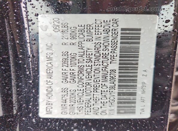 1HGCV1F38LA096708 2020 HONDA ACCORD Black Widok komory silnika