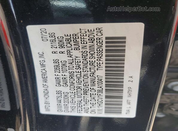 1HGCV1F38LA100417 2020 HONDA ACCORD Black Widok komory silnika