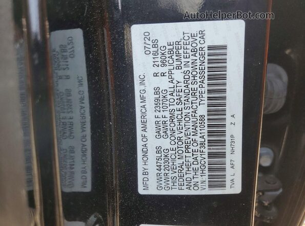 1HGCV1F38LA110588 2020 HONDA ACCORD Black ძრავის განყოფილების ხედი