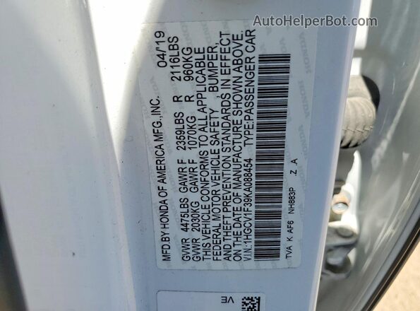 1HGCV1F39KA088454 2019 HONDA ACCORD White Engine compartment view