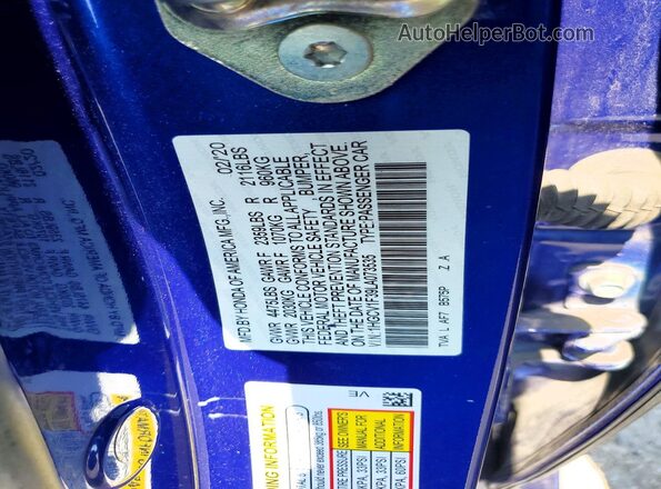 1HGCV1F39LA073535 2020 HONDA ACCORD Blue Widok komory silnika