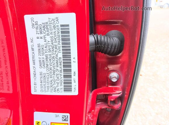 1HGCV1F39LA144278 2020 HONDA ACCORD Red Вид підкапотного простору