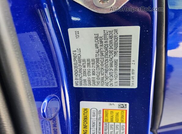 1HGCV1F39NA089852 2022 HONDA ACCORD Blue Widok komory silnika