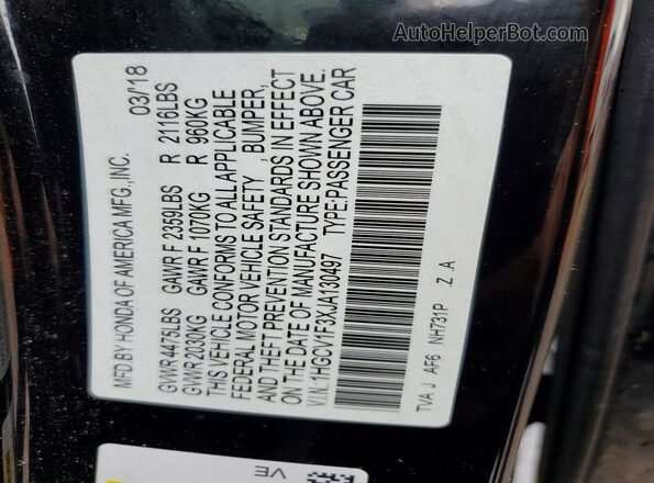 1HGCV1F3XJA130497 2018 HONDA ACCORD Black ძრავის განყოფილების ხედი