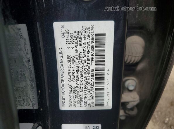 1HGCV1F3XJA148725 2018 HONDA ACCORD Black Engine compartment view