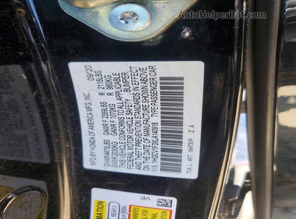 1HGCV1F3XLA140918 2020 HONDA ACCORD Black VIN sticker view