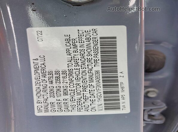 1HGCV1F3XNA065396 2022 HONDA ACCORD Blue Vista del compartimento del motor