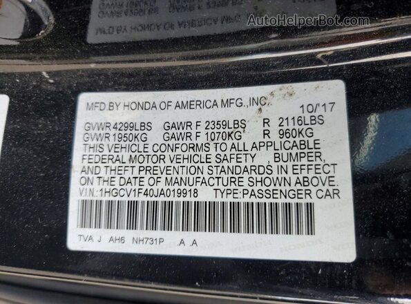 1HGCV1F40JA019918 2018 HONDA ACCORD Black VIN կոդի պիտակի տեսք