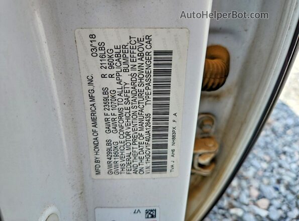 1HGCV1F40JA126435 2018 HONDA ACCORD White Widok komory silnika