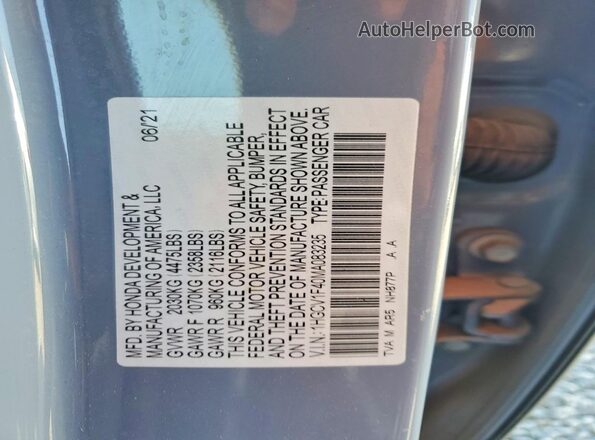 1HGCV1F40MA083235 2021 HONDA ACCORD Gray VIN sticker view