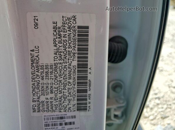 1HGCV1F40MA108425 2021 HONDA ACCORD White ძრავის განყოფილების ხედი