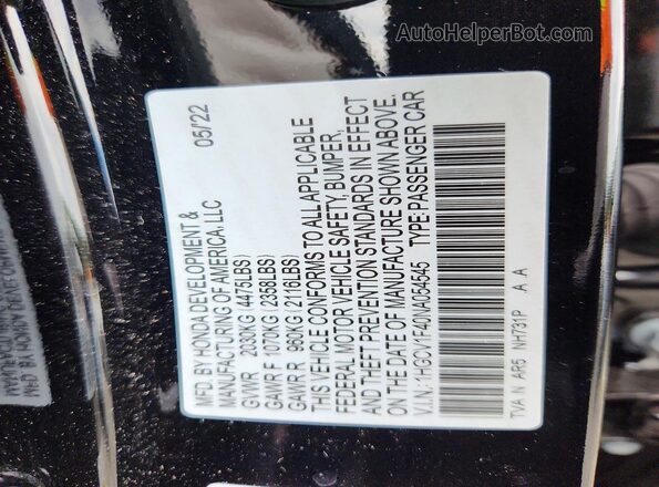 1HGCV1F40NA054545 2022 HONDA ACCORD Black Widok komory silnika