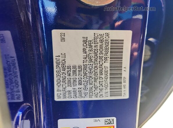 1HGCV1F40NA080157 2022 HONDA ACCORD Blue Engine compartment view