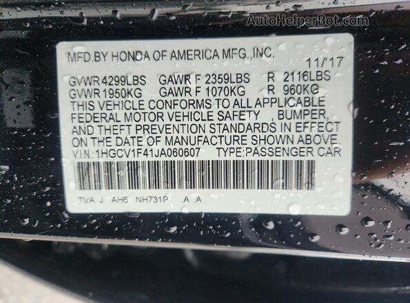 1HGCV1F41JA060607 2018 HONDA ACCORD Black Շարժիչի բաժամունքի տեսք