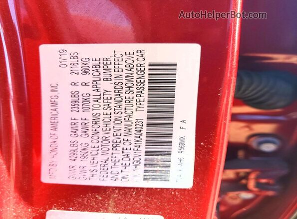1HGCV1F41KA040231 2019 HONDA ACCORD Red Vista del compartimento del motor