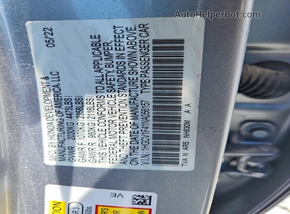 1HGCV1F41NA056157 2022 HONDA ACCORD Silver Widok naklejki z numerem VIN